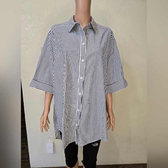 Zara Blue and White Striped Shirt Tunic Style Dress Oversized Size Small Medium - Picture 7 of 14